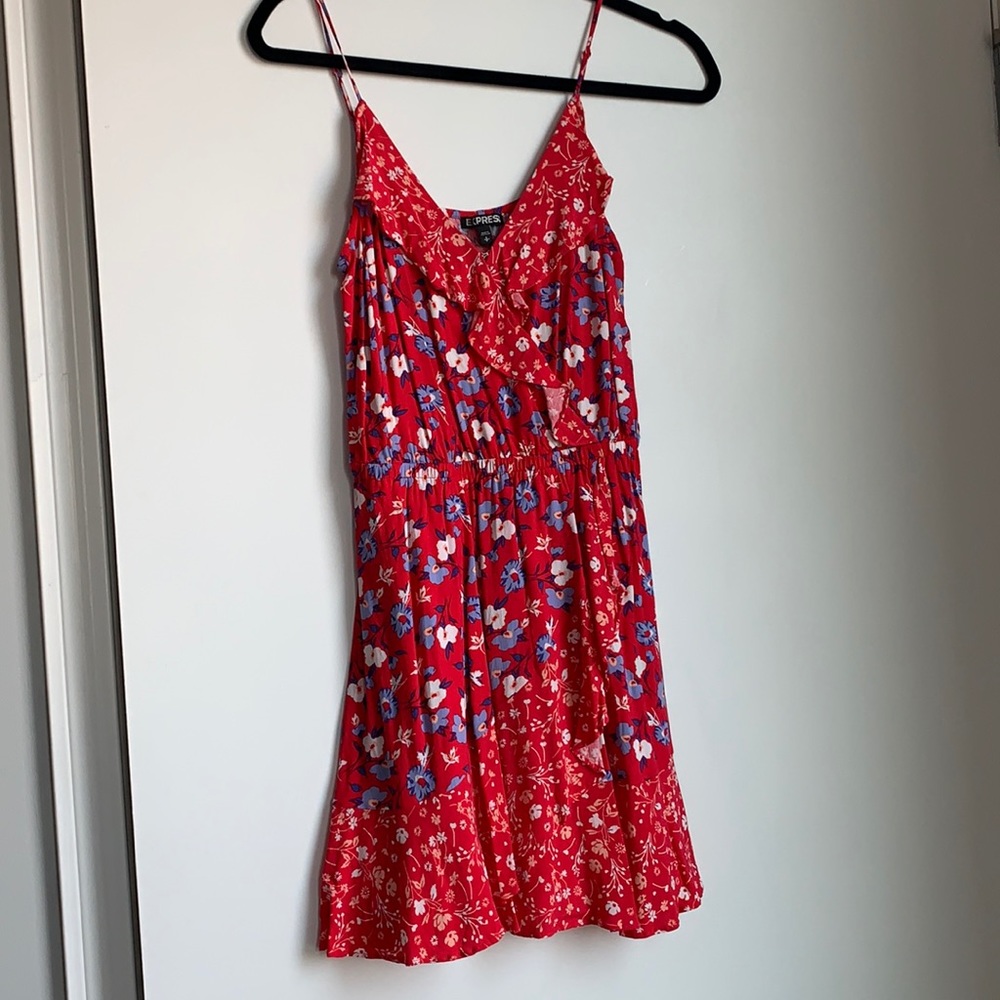 Express spaghetti strap faux wrap dress
